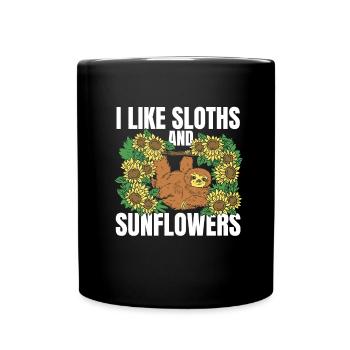 Faultier Blume Faultier Sonnenblume - Tasse einfarbig - Schwarz - Vorne