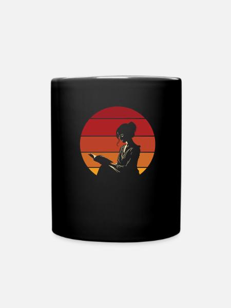 Buch Leseratte Bücherwurm Dame Buch - Tasse einfarbig - Schwarz
