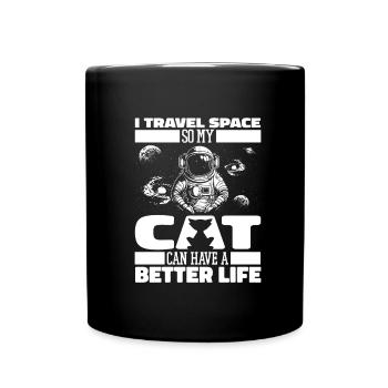 Astronaut Raumfahrer Kosmonaut Katze - Tasse einfarbig - Schwarz - Vorne