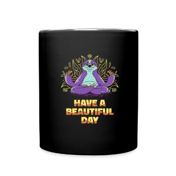 Faultier Meditation Faultier Yoga - Tasse einfarbig - Schwarz - Vorne