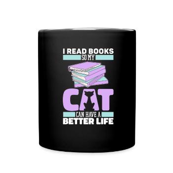 Book, Bookworm, Bookworm, Cat - Full Colour Mug - black - Front
