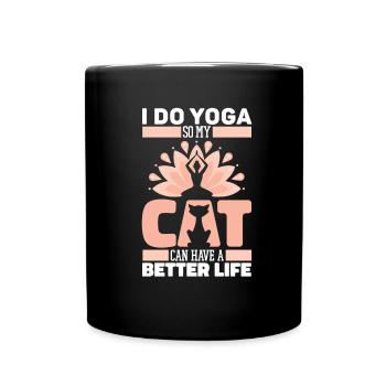 Yoga Katze - Tasse einfarbig - Schwarz - Vorne