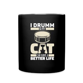 Schlagzeug Drummer Schlagzeuger Katze - Tasse einfarbig - Schwarz - Vorne