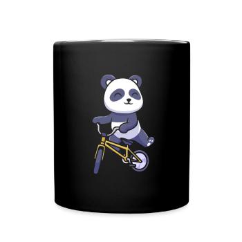 Großer Panda Pandabär Fahrrad - Tasse einfarbig - Schwarz - Vorne