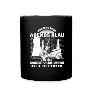 Gabelstapler Staplerfahrer - Tasse einfarbig - Schwarz - Vorne
