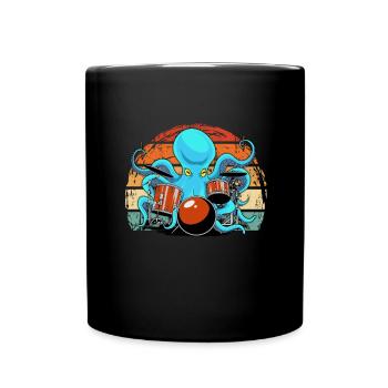 Octopus plays drums and drummer - Full Colour Mug - black - Front