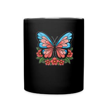 Butterfly Flowers - Full Colour Mug - black - Front