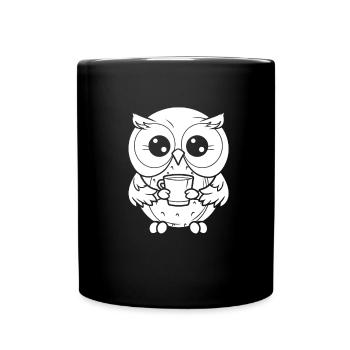 Kaffee Cafe Eule - Tasse einfarbig - Schwarz - Vorne