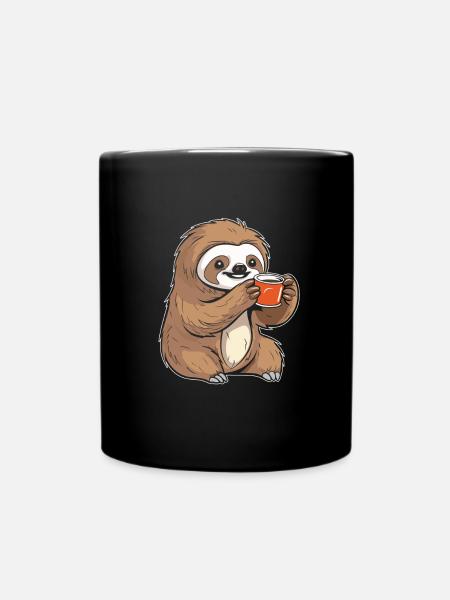 Kaffee Cafe Faultier - Tasse einfarbig - Schwarz