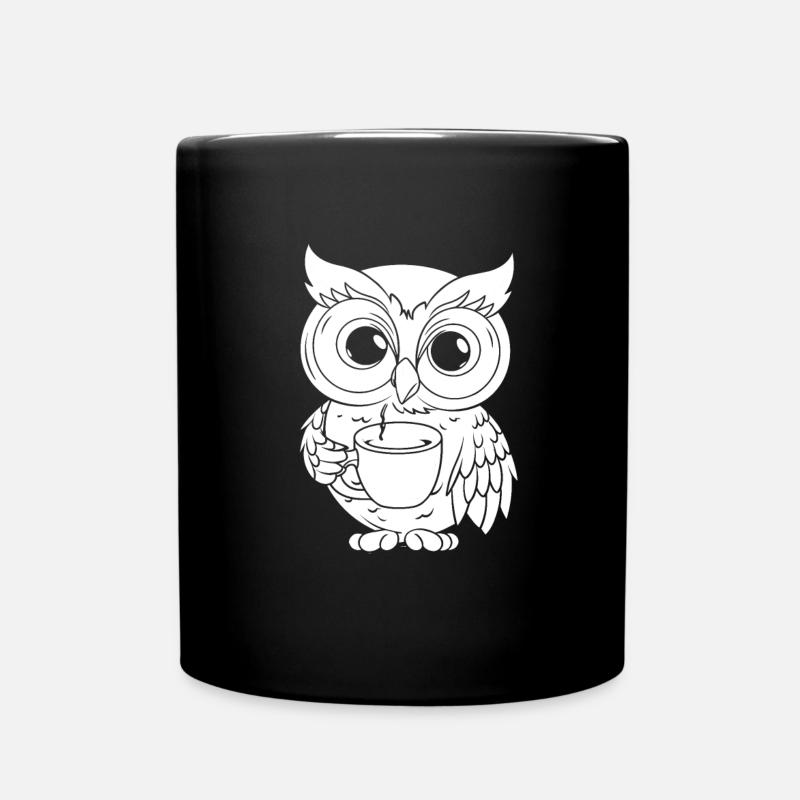 Kaffee Cafe Eule - Tasse einfarbig - Schwarz