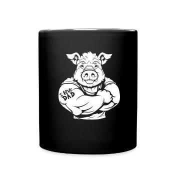 Pig Pig Farmer Biceps Tattoo I Love Dad - Full Colour Mug - black - Front