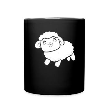 Schaf Kawaii - Tasse einfarbig - Schwarz - Vorne