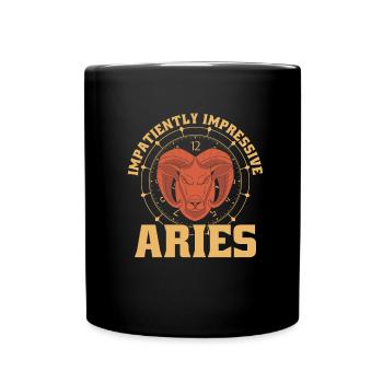 Widder Zeit Uhr - Tasse einfarbig - Schwarz - Vorne