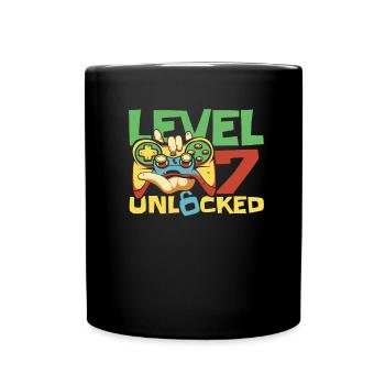 Gamer Gaming Level 7 Unlocked - Tasse einfarbig - Schwarz - Vorne