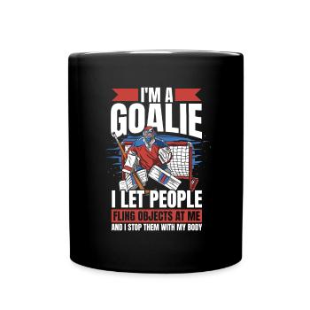 Ice Hockey Goalie Goalkeeper Puck Nothing Scares Me - Full Colour Mug - black - Front