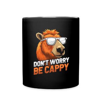 Capybara Wasserschwein Dont Worry Be Cappy - Tasse einfarbig - Schwarz - Vorne