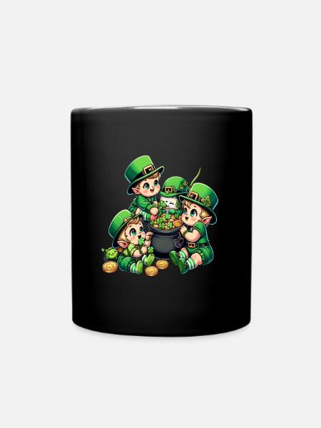 Glückliche Leprechaun (Irischer Kobold)-Babys - Tasse einfarbig - Schwarz