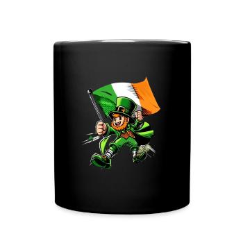 Leprechaun (Irish leprechaun) with flag - Full Colour Mug - black - Front
