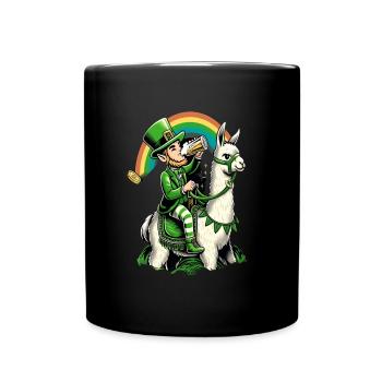 Lama chevauchant un lutin (lutin irlandais) - Mug uni - noir - Devant