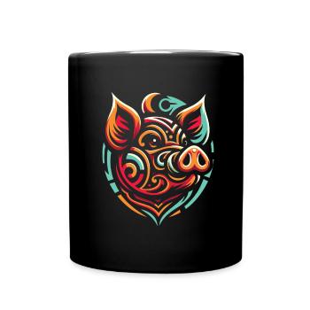 Schwein Schweinebauer Moon Phases - Tasse einfarbig - Schwarz - Vorne