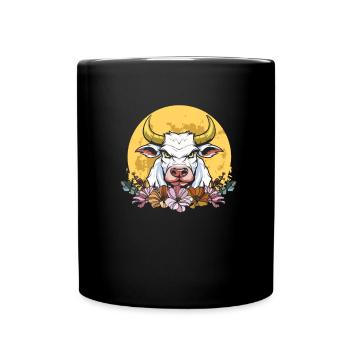 Cow Farmer Livestock Wild Flowers Floral Moon - Full Colour Mug - black - Front