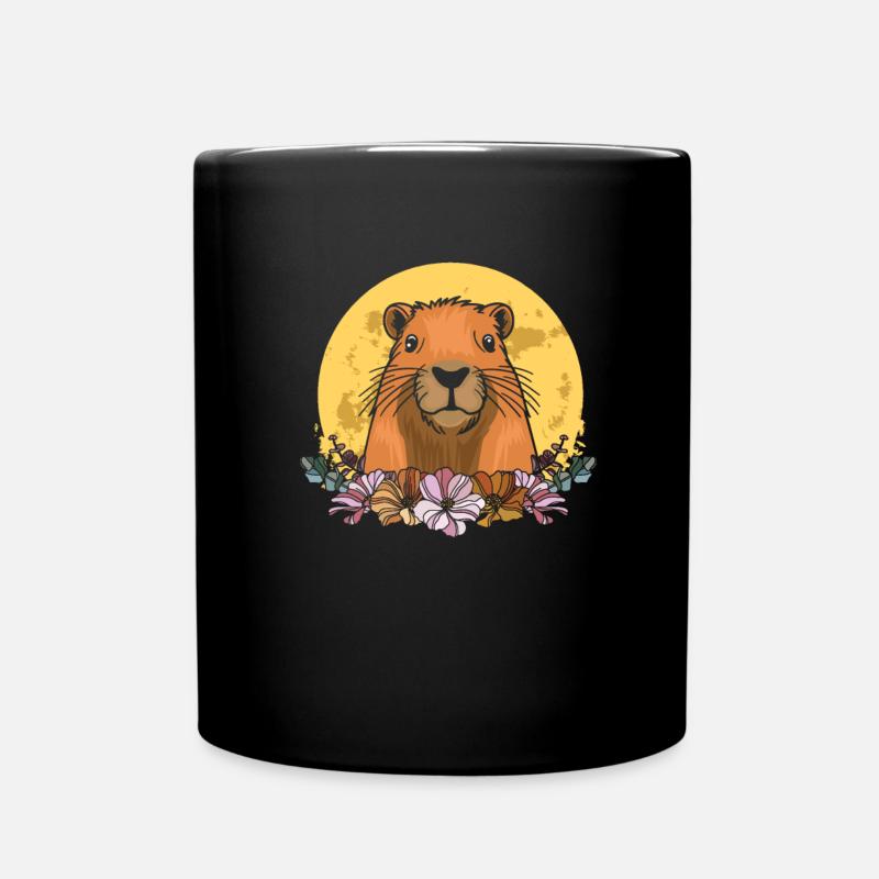 Capybara Capybara Fleurs Sauvages Lune Florale - Mug uni - noir