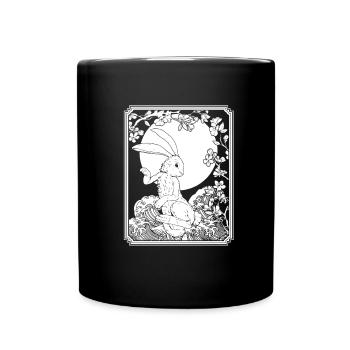 Bunny Rabbit Japan Cherry Blossom Moon - Full Colour Mug - black - Front
