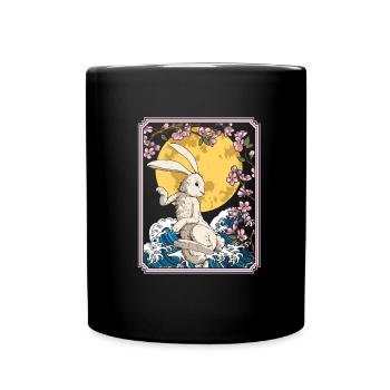 Bunny Rabbit Japan Cherry Blossom Moon - Full Colour Mug - black - Front