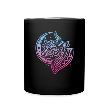 Cow Farmer Livestock Tribal Moon Phases - Full Colour Mug - black - Front