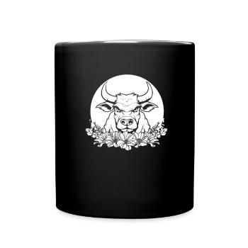 Cow Farmer Livestock Wild Flowers Floral Moon - Full Colour Mug - black - Front