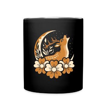 Hirsch Wilde Blumen Floral Moon - Tasse einfarbig - Schwarz - Vorne