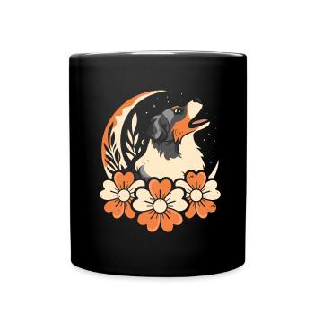 Australian Shepherd Wilde Blumen Floral Moon - Tasse einfarbig - Schwarz - Vorne