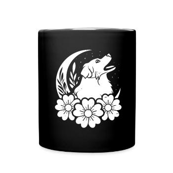 Australian Shepherd Wilde Blumen Floral Moon - Tasse einfarbig - Schwarz - Vorne