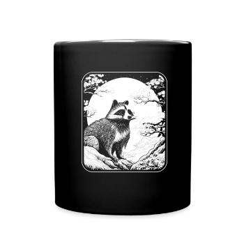 Waschbär Japan Cherry Blossom Moon - Tasse einfarbig - Schwarz - Vorne