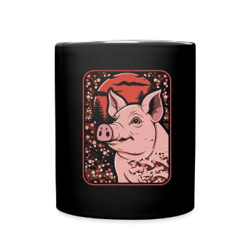 Schwein Schweinebauer Japan Cherry Blossom Moon - Tasse einfarbig - Schwarz - Vorne