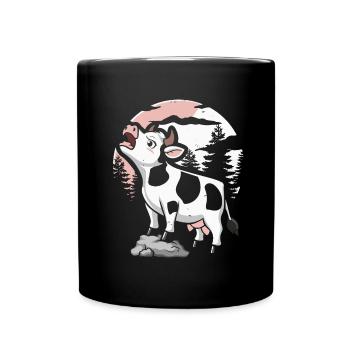 Cow Farmer Livestock Moon Howling - Full Colour Mug - black - Front