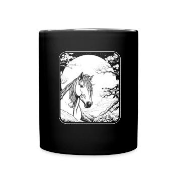Cheval Équitation Japon Cerisier Fleur Lune - Mug uni - noir - Devant