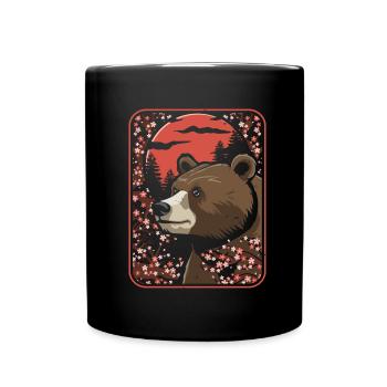 Bear Brown Bear Japan Cherry Blossom Moon - Full Colour Mug - black - Front