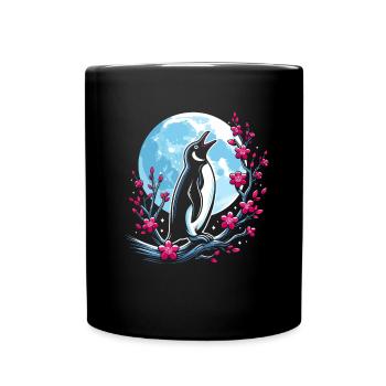 Pingouin Japon Cerisier Fleur Lune - Mug uni - noir - Devant