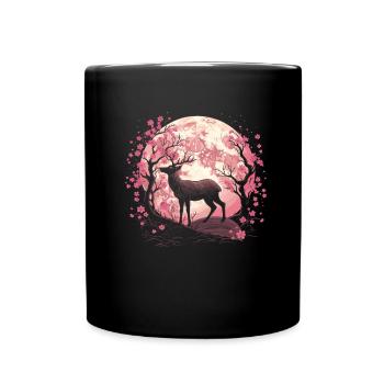 Cerf Japon Cerisier Fleur Lune - Mug uni - noir - Devant