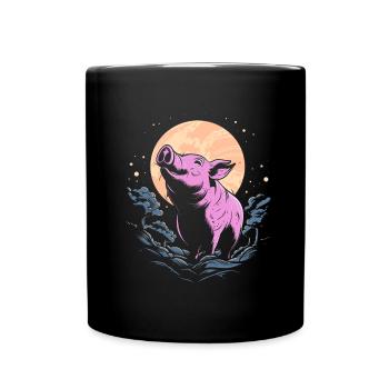 Schwein Schweinebauer Moon Howling - Tasse einfarbig - Schwarz - Vorne