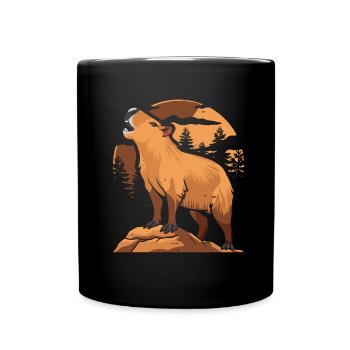 Capybara Wasserschwein Moon Howling - Tasse einfarbig - Schwarz - Vorne