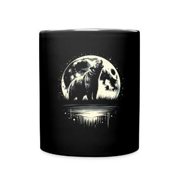 Bear Brown Bear Moon Howling - Full Colour Mug - black - Front