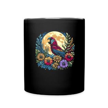 Parrot Wild Flowers Floral Moon - Full Colour Mug - black - Front
