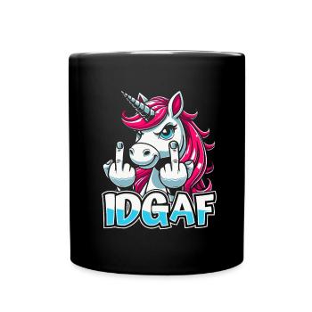 Einhorn Unicorn Idgaf - Tasse einfarbig - Schwarz - Vorne