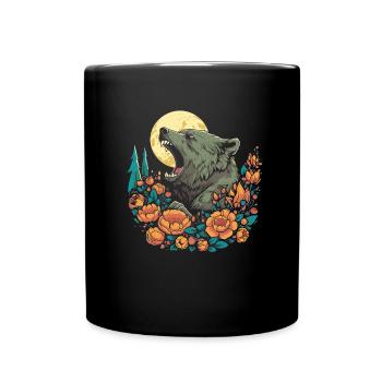 Bear Brown Bear Wild Flowers Floral Moon - Full Colour Mug - black - Front
