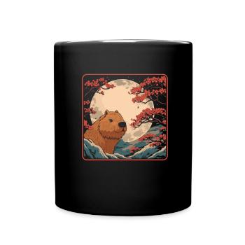 Capybara Wasserschwein Japan Cherry Blossom Moon - Tasse einfarbig - Schwarz - Vorne