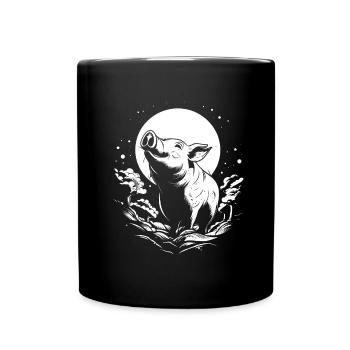 Schwein Schweinebauer Moon Howling - Tasse einfarbig - Schwarz - Vorne