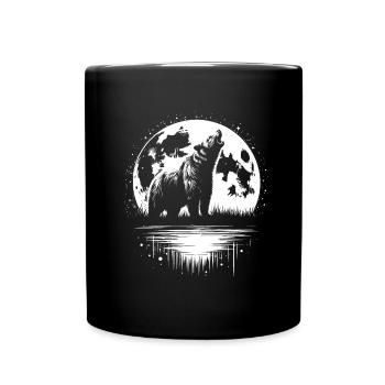 Bear Brown Bear Moon Howling - Full Colour Mug - black - Front