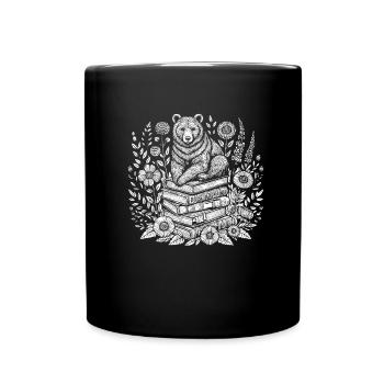 Bear Brown Bear Flower Book Reader Floral Cottagecore - Full Colour Mug - black - Front